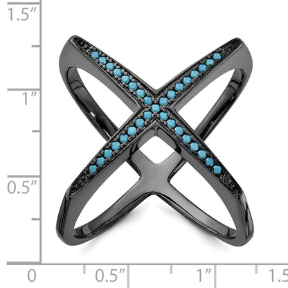 Sterling Silver Black Rhodium & Dyed White Howlite Criss Cross Ring (Size 6 Only)