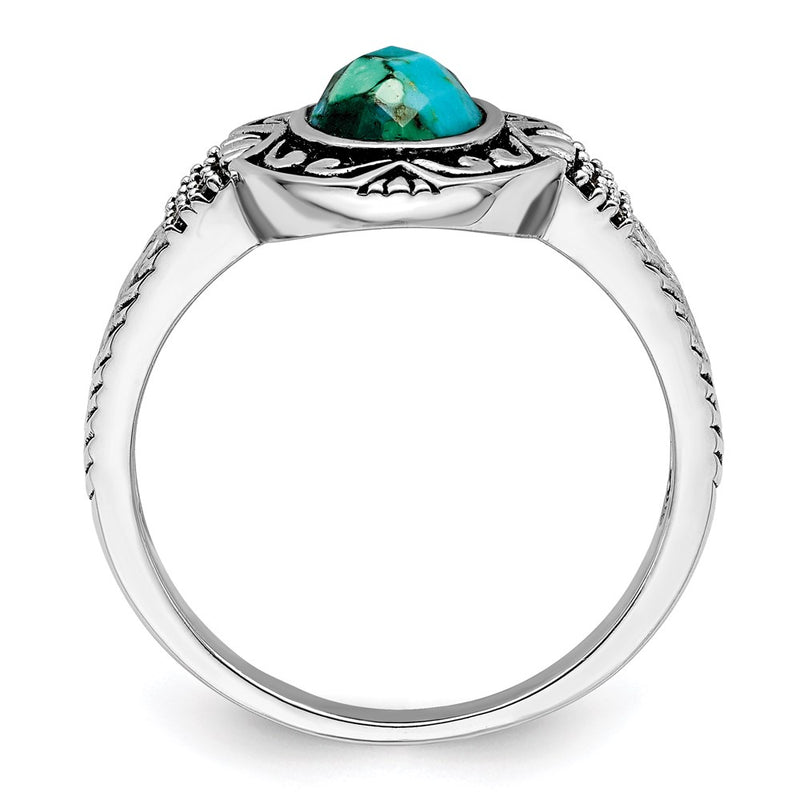 Sterling Silver Rhodium Plated Oxidized Faceted Recon. Turquoise Ring