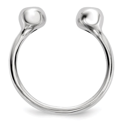 Sterling Silver Rhodium Plated Polished Cz Adjustable Cuff Ring