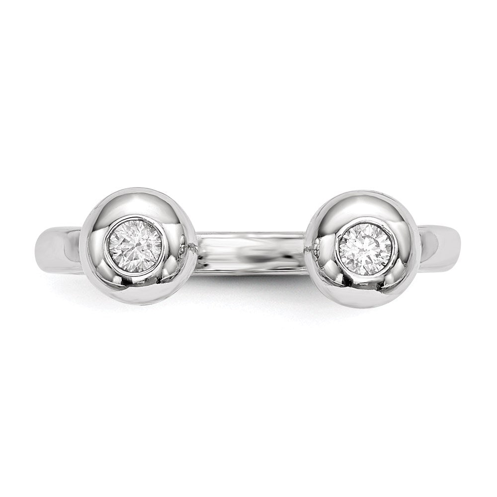 Sterling Silver Rhodium Plated Polished Cz Adjustable Cuff Ring