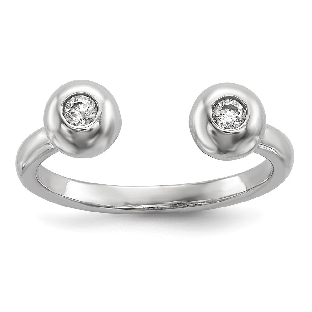 Sterling Silver Rhodium Plated Polished Cz Adjustable Cuff Ring