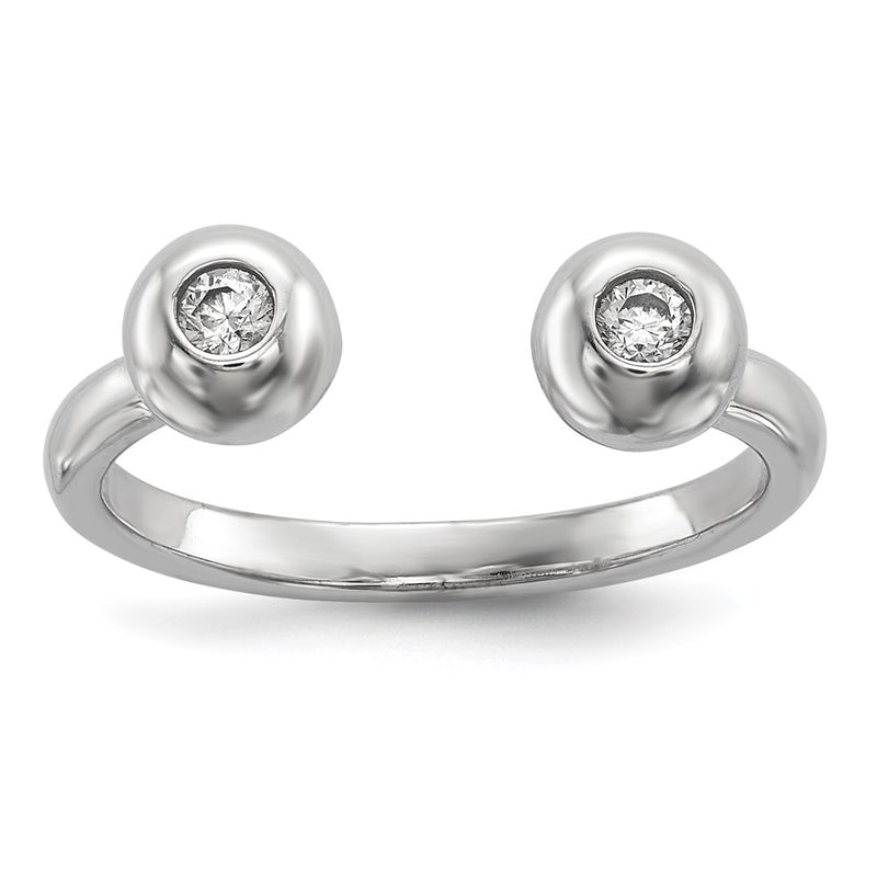 Sterling Silver Rhodium Plated Polished Cz Adjustable Cuff Ring