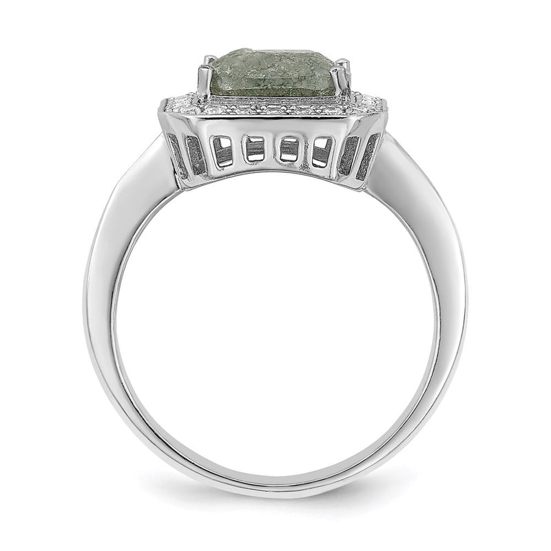 Sterling Silver Rhodium Plated Dark Gray Ice Cz Polished Ring