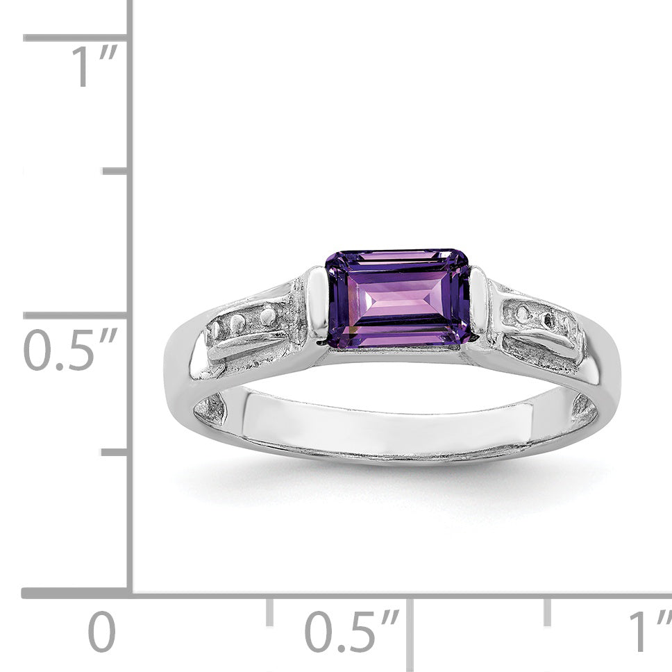 Sterling Silver Rhodium Plated Amethyst Ring