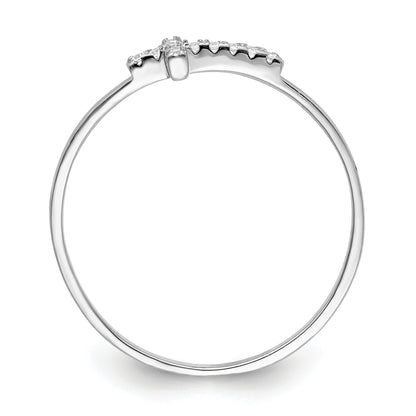 Sterling Silver Rhodium Plated Cz Side Cross Polished Ring
