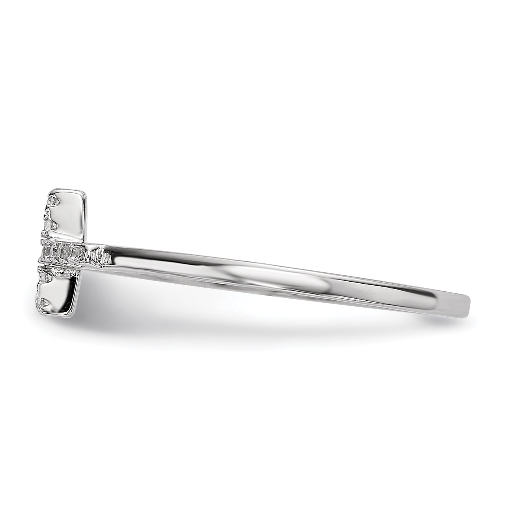 Sterling Silver Rhodium Plated Cz Side Cross Polished Ring