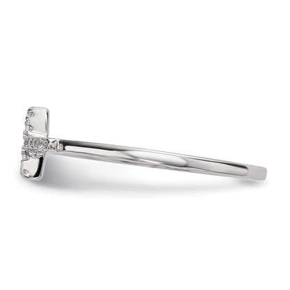 Sterling Silver Rhodium Plated Cz Side Cross Polished Ring