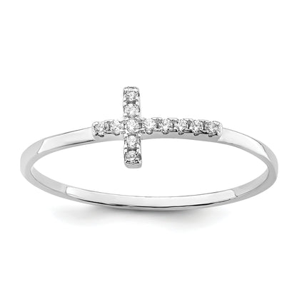 Sterling Silver Rhodium Plated Cz Side Cross Polished Ring