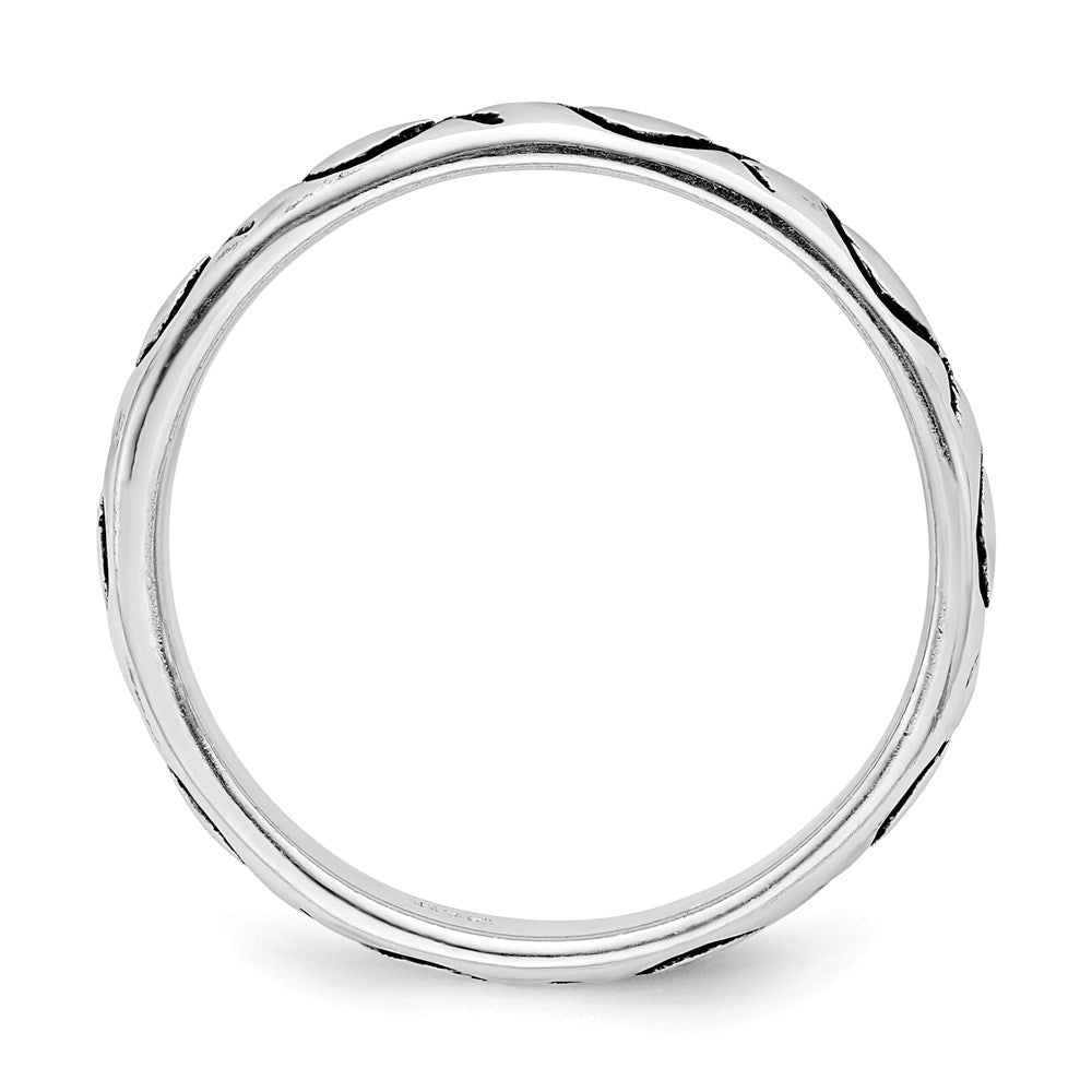 Sterling Silver Rhodium Plated Polished Antiqued Ichthus Ring