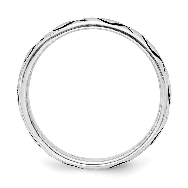 Sterling Silver Rhodium Plated Polished Antiqued Ichthus Ring