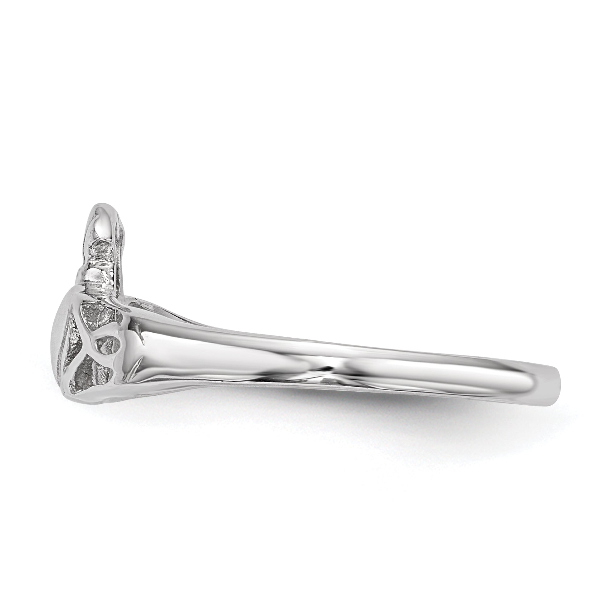 Sterling Silver Rhodium Plated Polished Claddagh Ring