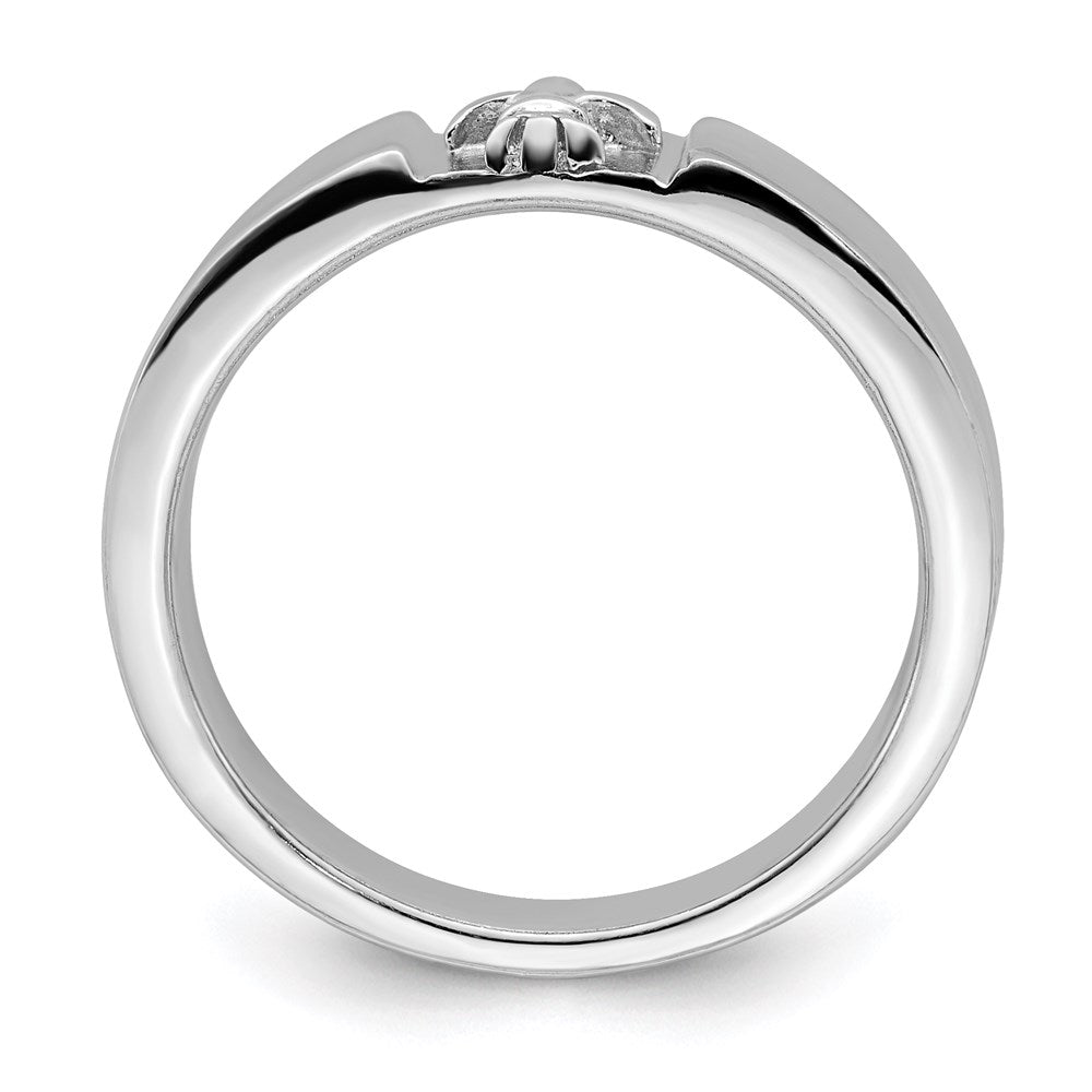 Sterling Silver Rhodium Plated Polished Fleur Dis Lis Band