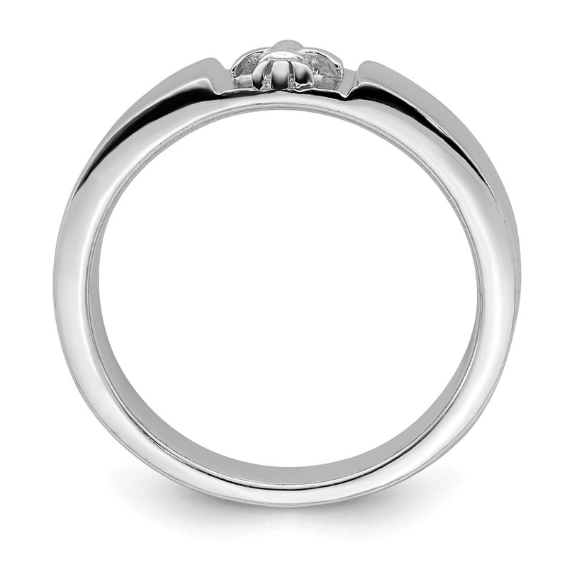 Sterling Silver Rhodium Plated Polished Fleur Dis Lis Band