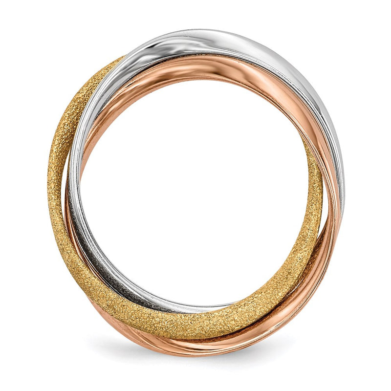 Sterling Silver Rhodium Gold & Rose Plated Intertwined Ring