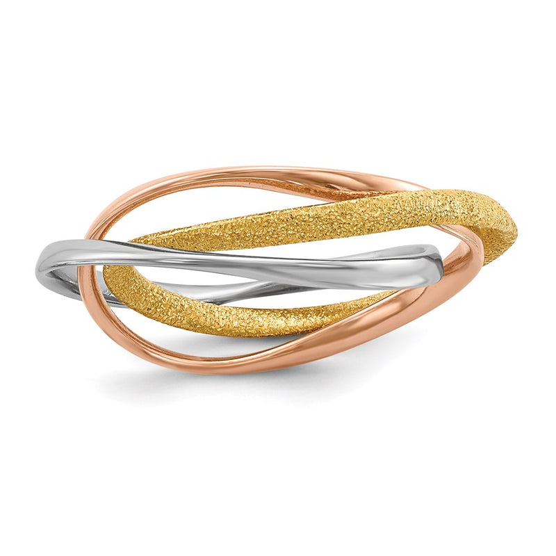 Sterling Silver Rhodium Gold & Rose Plated Intertwined Ring