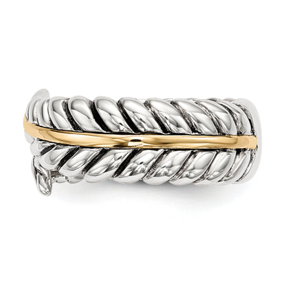 Silver/14K Two Tone Sterling Silver 14K Antiqued Leaves Bypass Ring