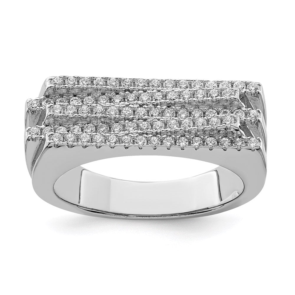 Sterling Silver Pure Fire Rhod Plated Cz Ring