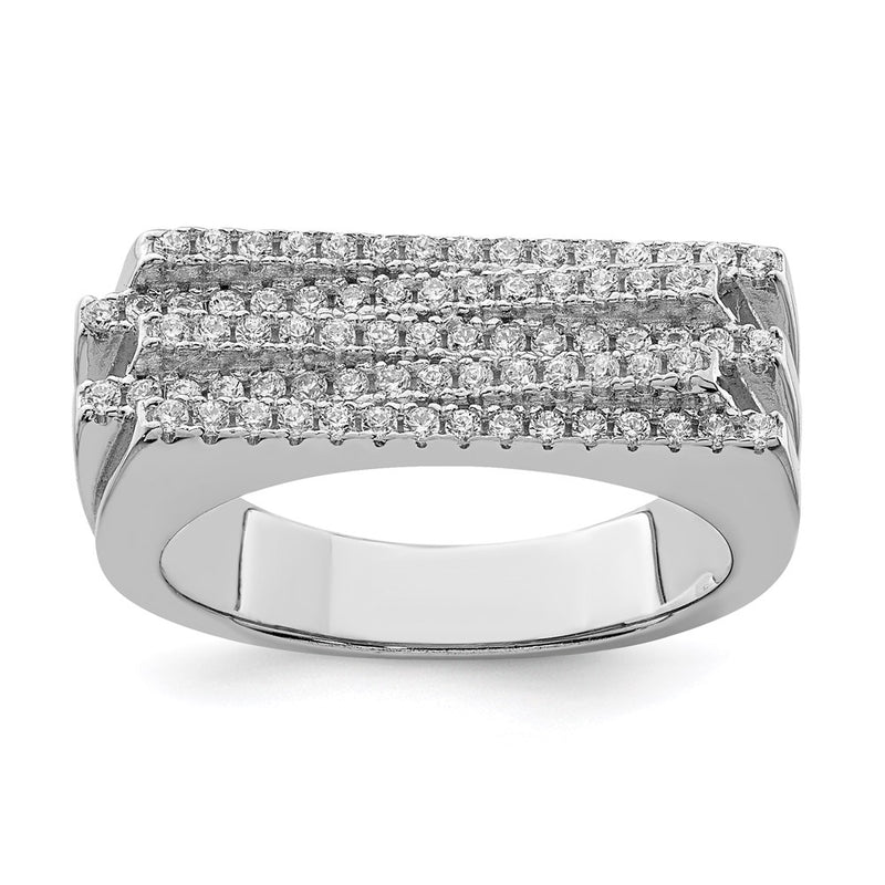 Sterling Silver Pure Fire Rhod Plated Cz Ring