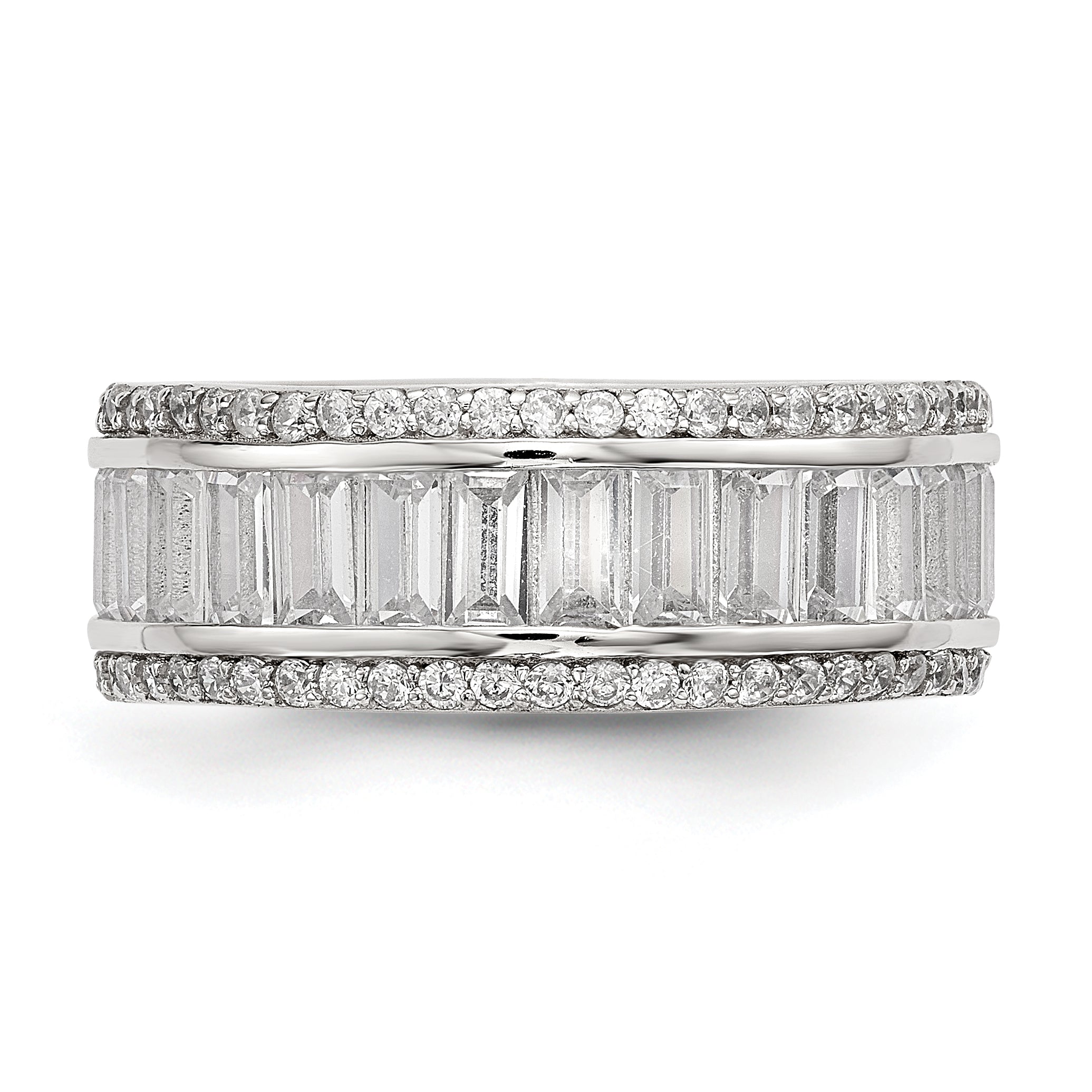Sterling Silver Rhodium Plated Baguette & Round Cz Eternity Ring