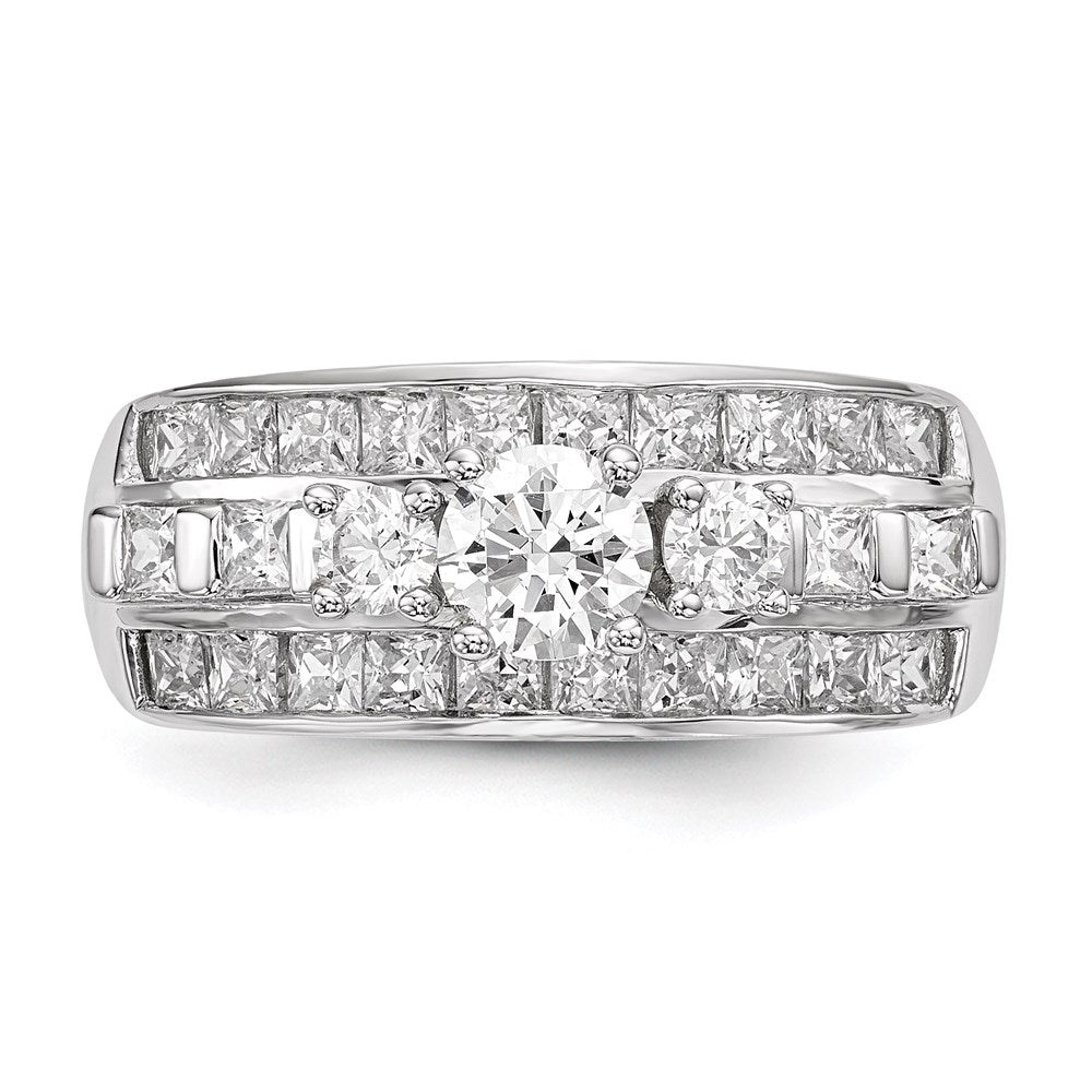 Sterling Silver Rhodium Plated Cz Ring (Size 6 Only)