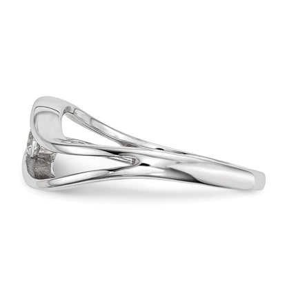 Sterling Silver Rhodium Plated Wavy Cz Ring (Size 8 Only)