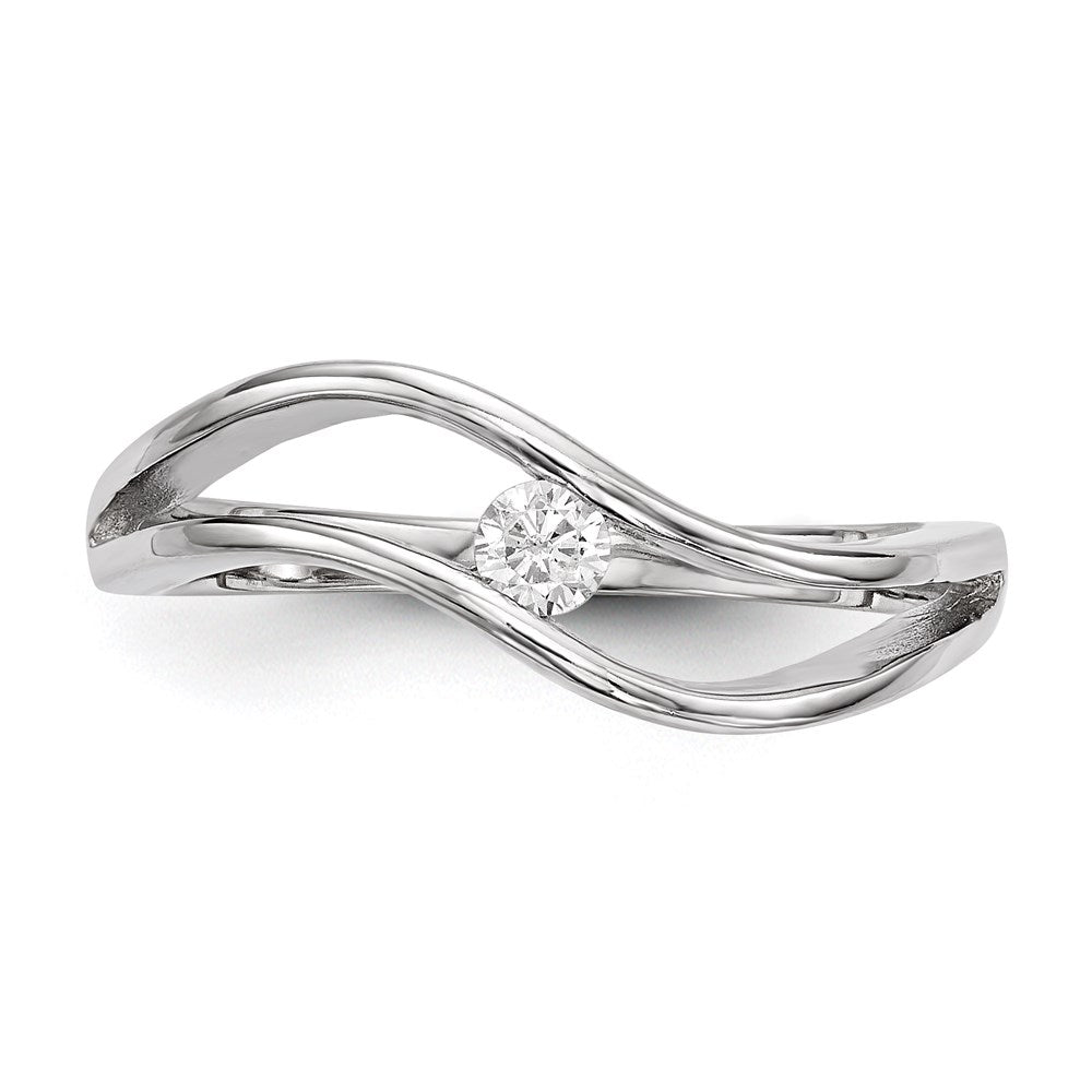 Sterling Silver Rhodium Plated Wavy Cz Ring (Size 8 Only)