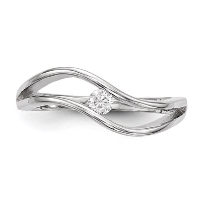 Sterling Silver Rhodium Plated Wavy Cz Ring (Size 8 Only)