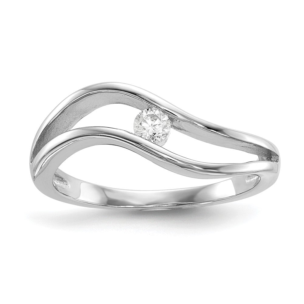 Sterling Silver Rhodium Plated Wavy Cz Ring (Size 8 Only)