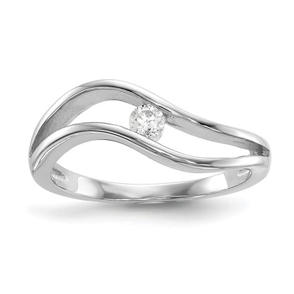 Sterling Silver Rhodium Plated Wavy Cz Ring (Size 8 Only)