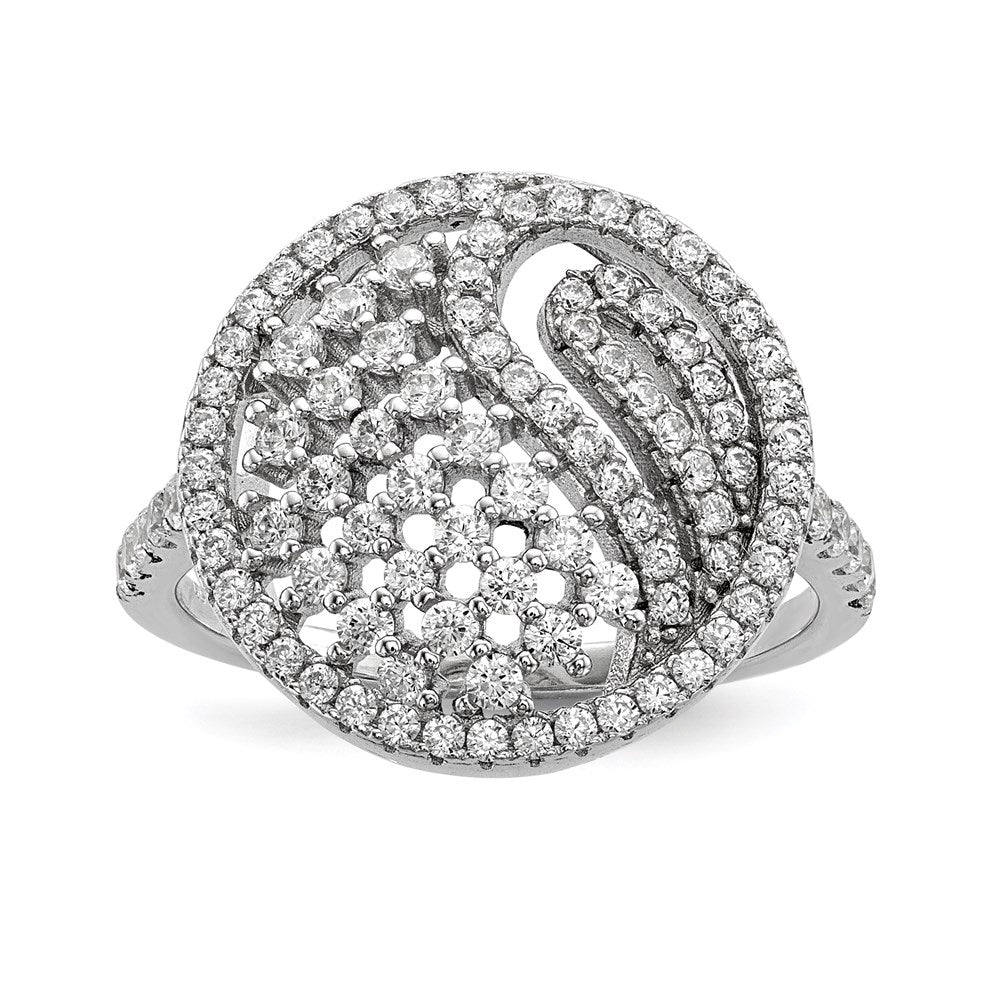 Sterling Silver Pure Fire Rhod Plated Cz Ring (Size 8 Only)
