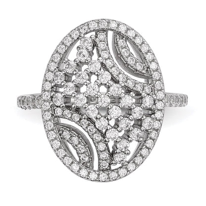 Sterling Silver Pure Fire Rhod Plated Cz Ring (Size 7 Only)