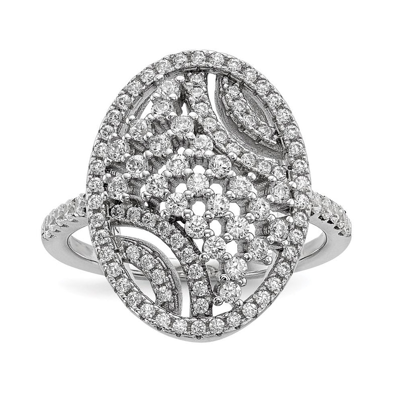 Sterling Silver Pure Fire Rhod Plated Cz Ring (Size 7 Only)