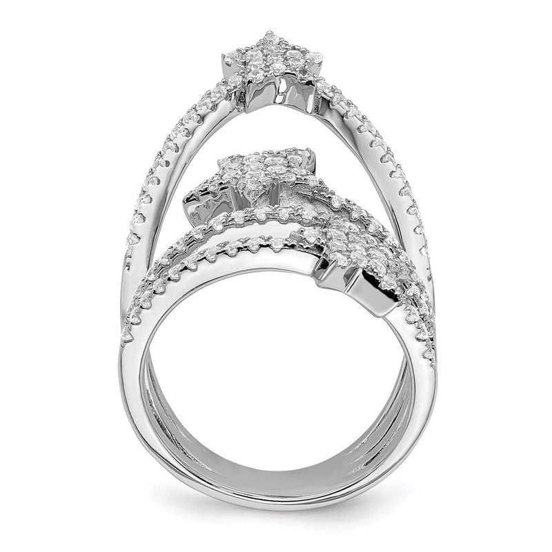 Sterling Silver Pure Fire Rhod Plated Cz Star Ring