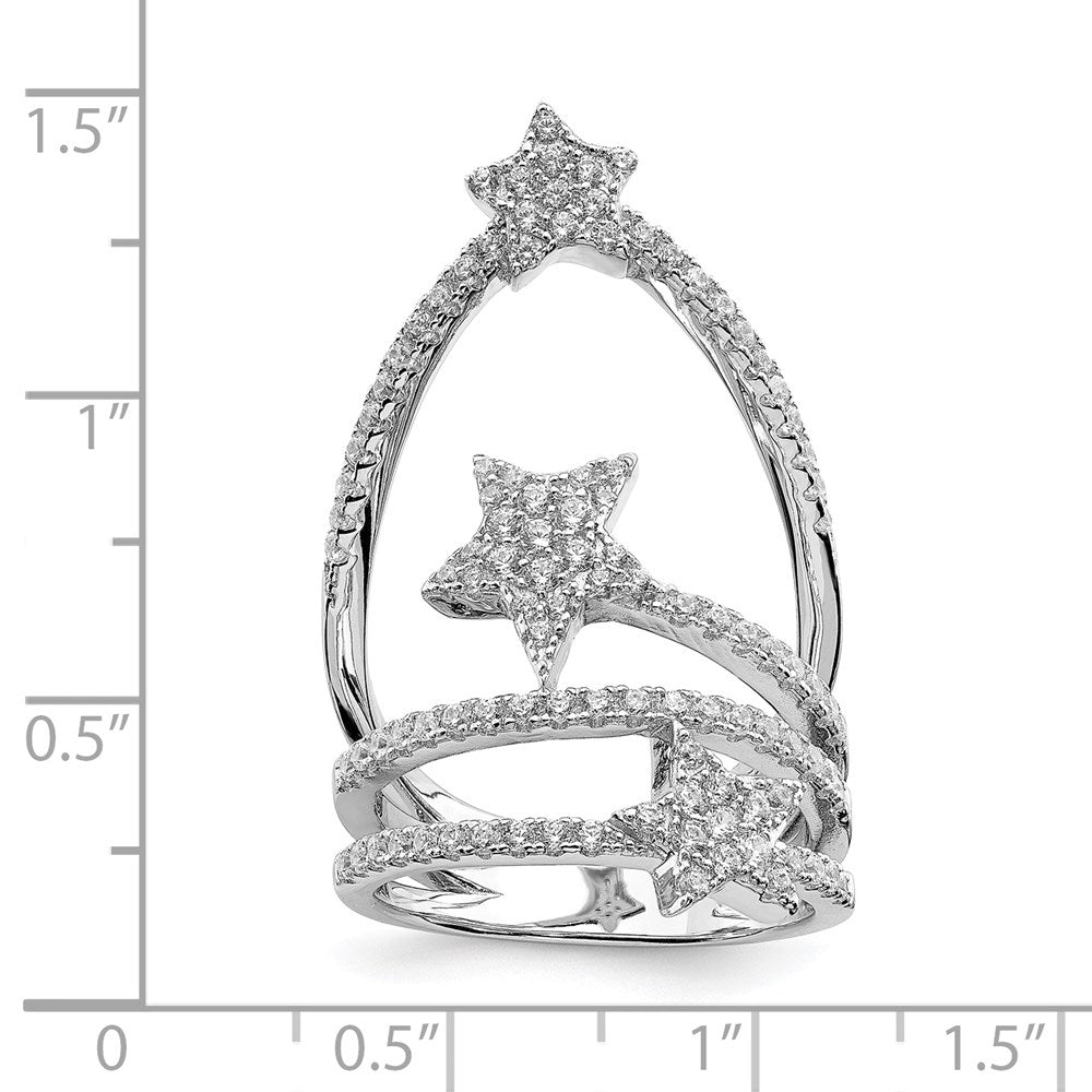 Sterling Silver Pure Fire Rhod Plated Cz Star Ring