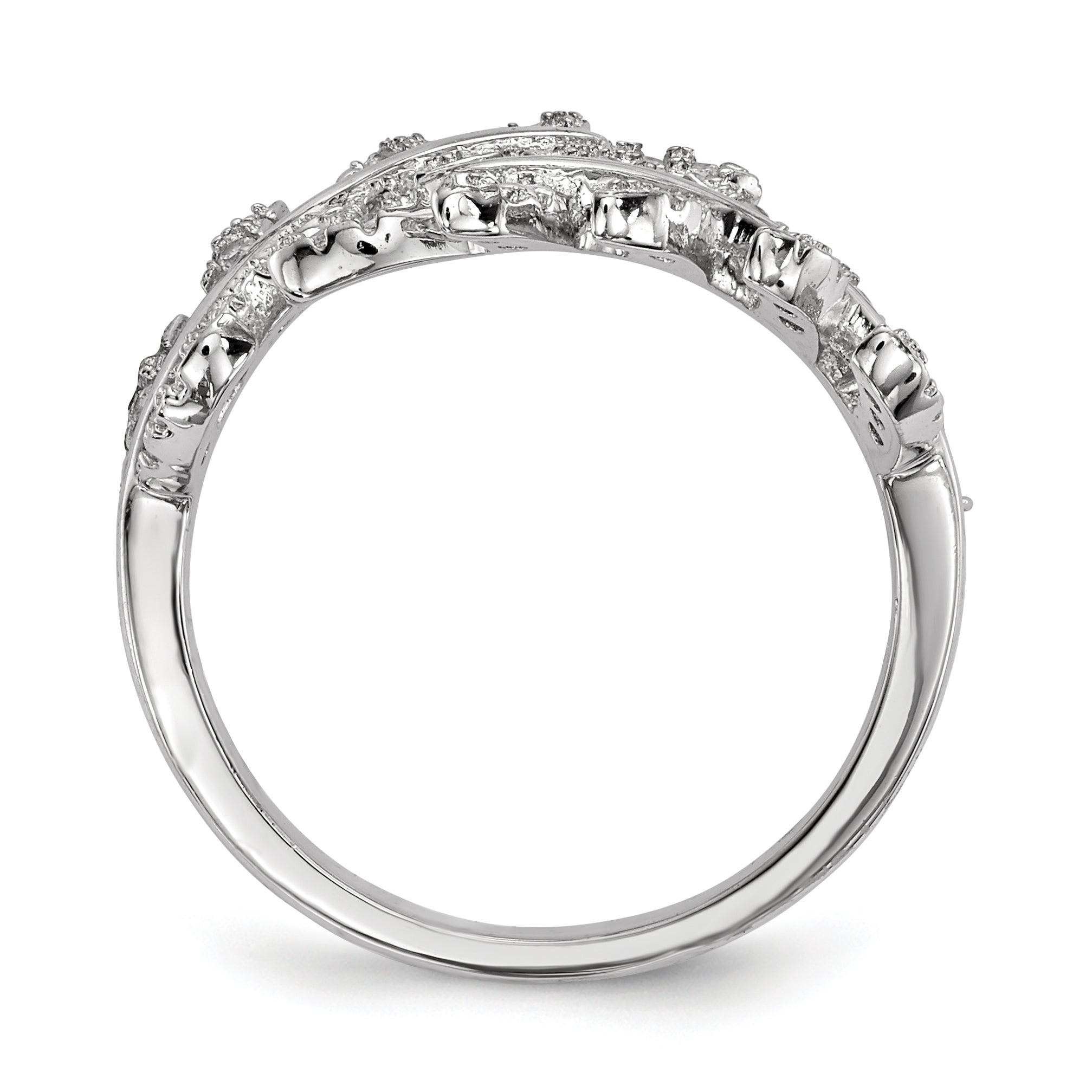 Sterling Silver Rhodium Plated Cz Leaf With Extender Ring