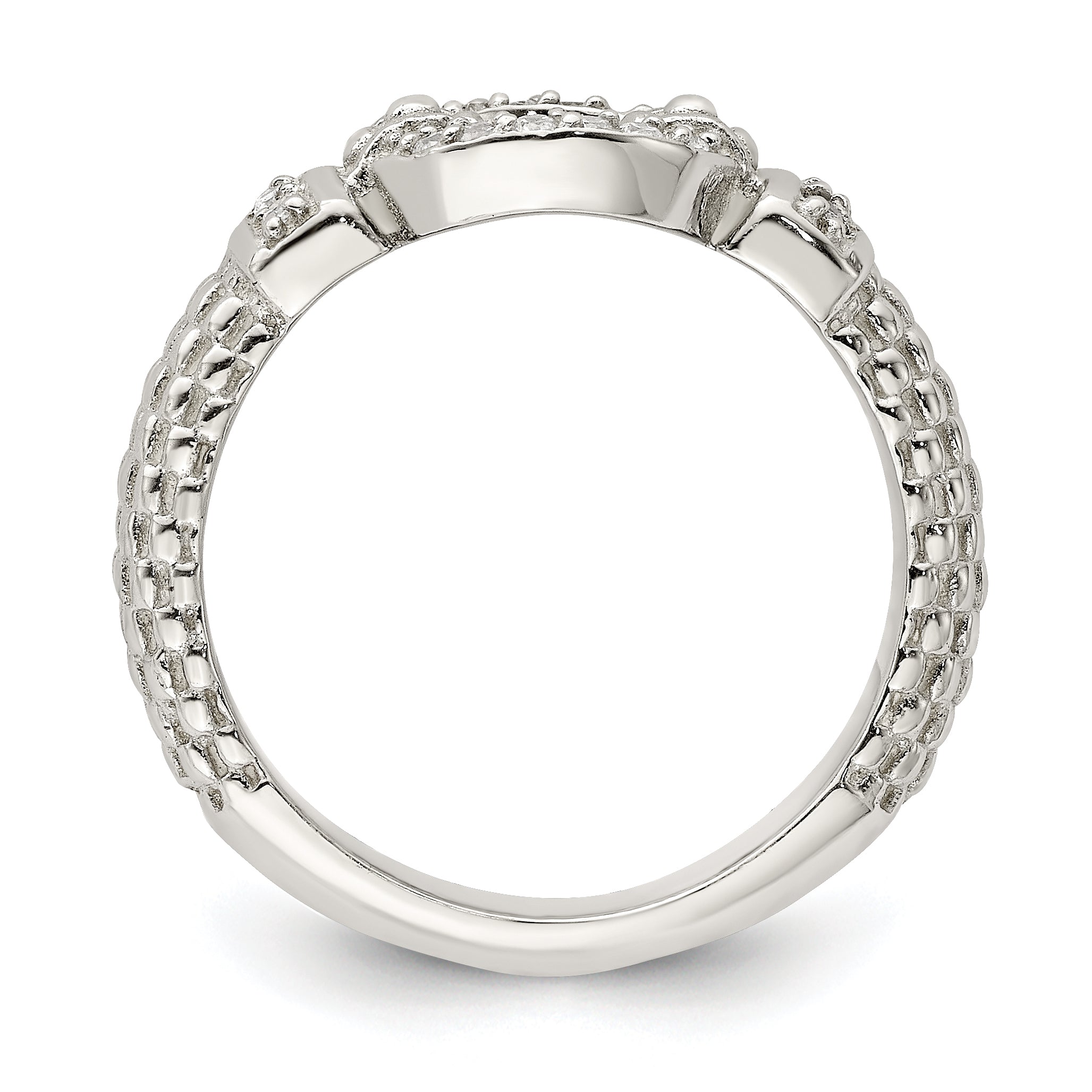 Sterling Silver Cz Textured Ring