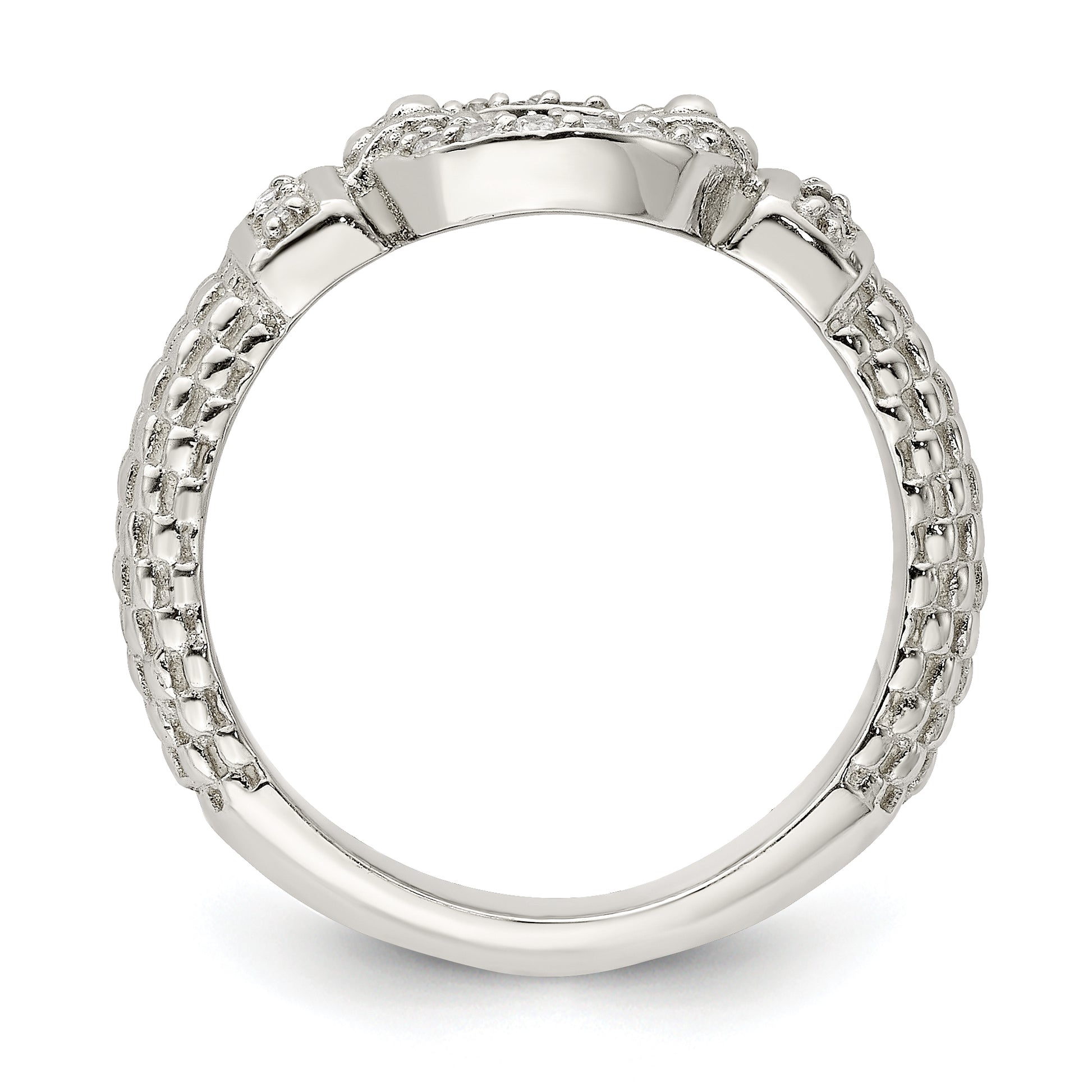 Sterling Silver Cz Textured Ring