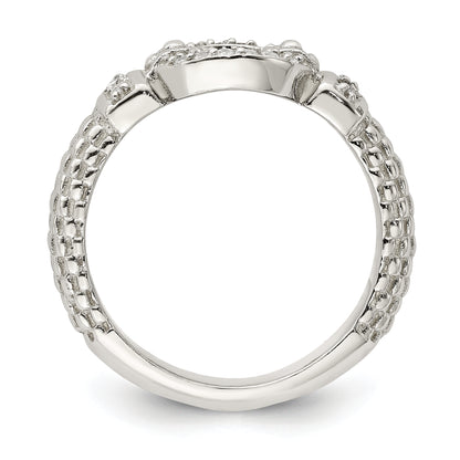 Sterling Silver Cz Textured Ring