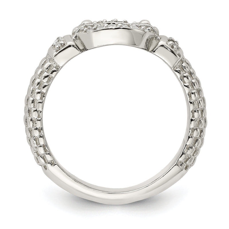 Sterling Silver Cz Textured Ring