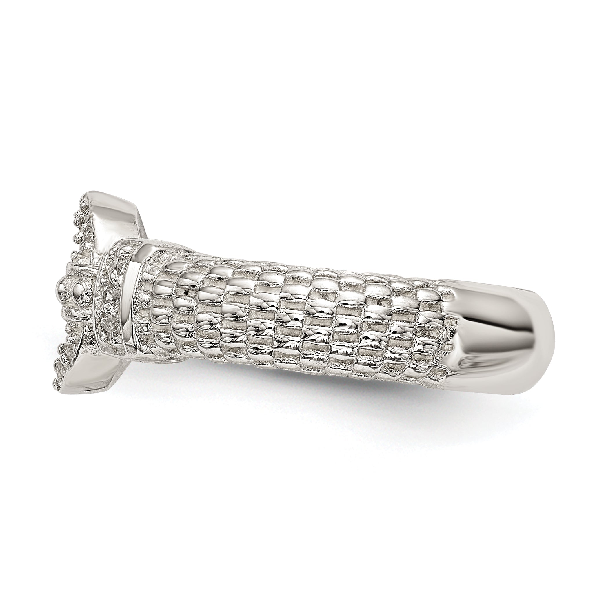 Sterling Silver Cz Textured Ring
