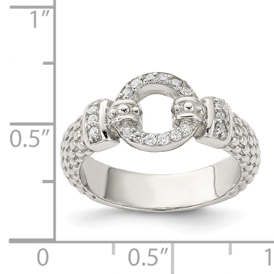 Sterling Silver Cz Textured Ring