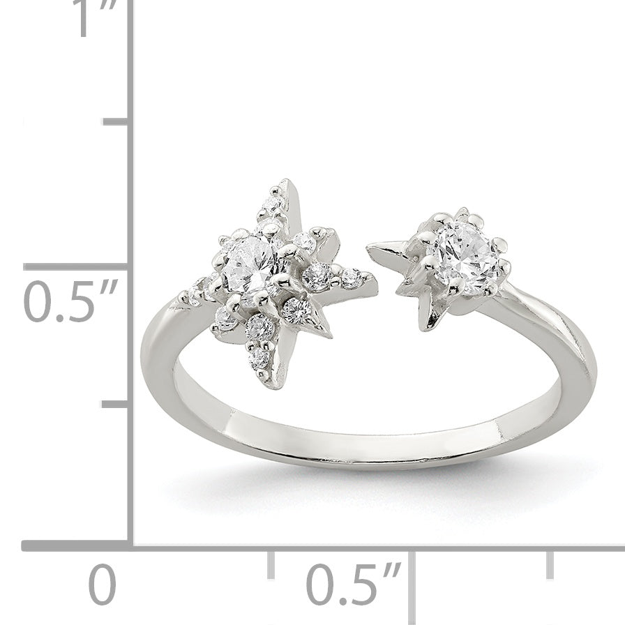 Sterling Silver Polished Cz Stars Ring