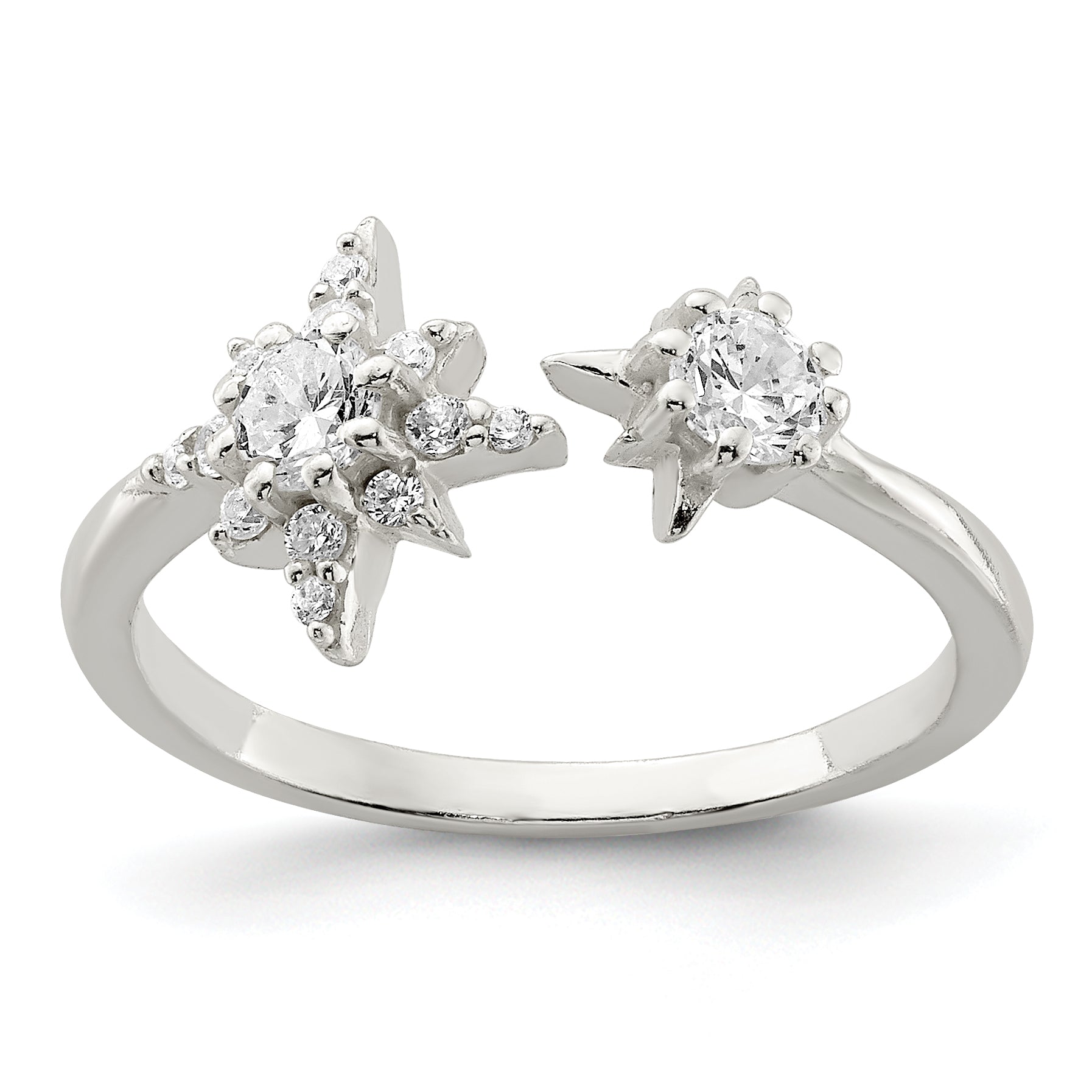 Sterling Silver Polished Cz Stars Ring