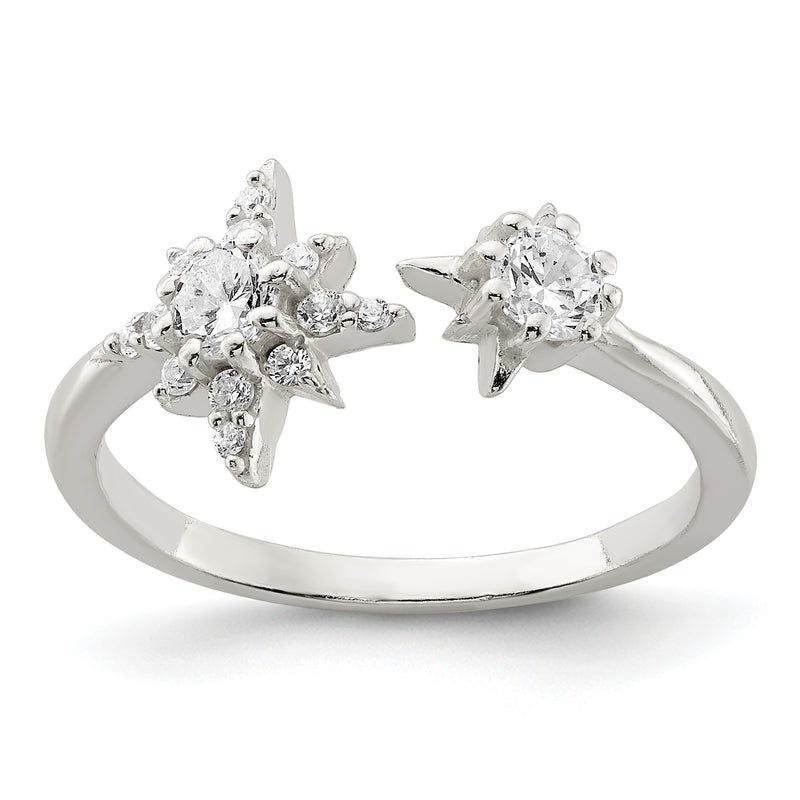 Sterling Silver Polished Cz Stars Ring