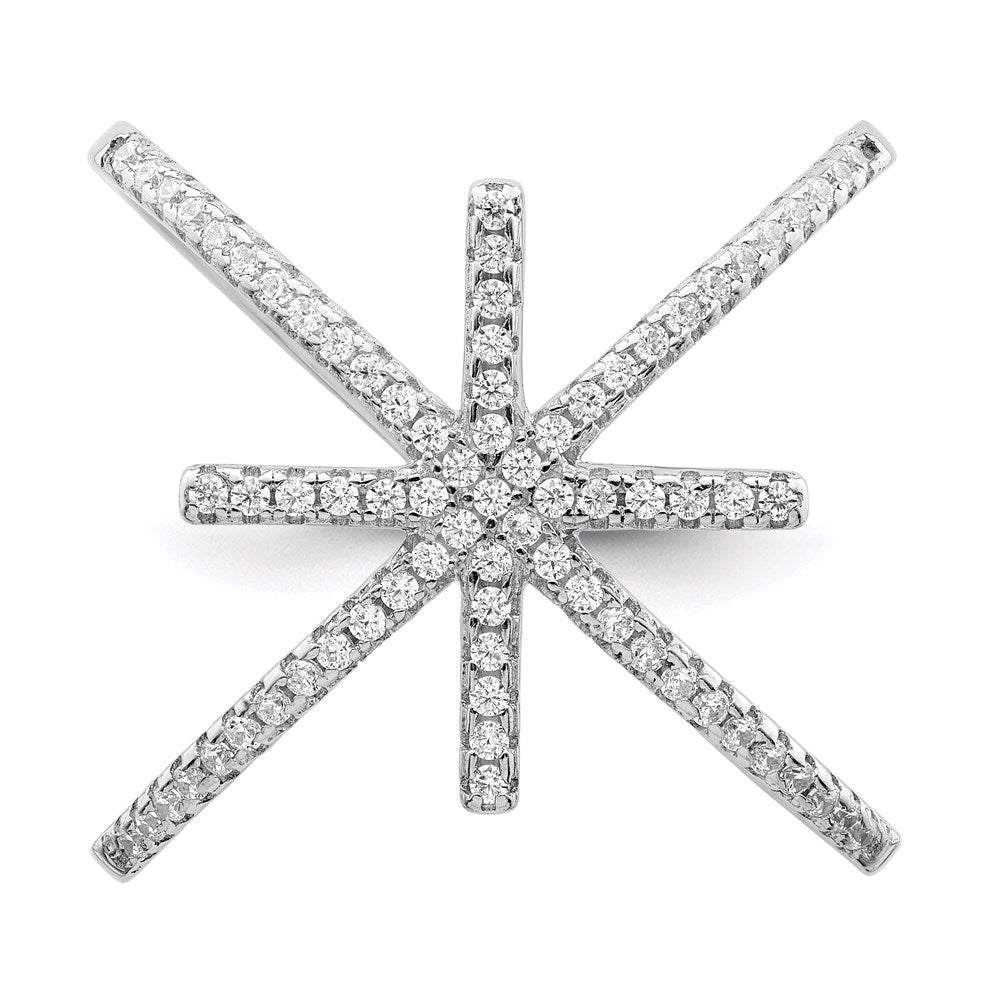 Sterling Silver Rhodium Plated Cz Star Criss Cross Ring