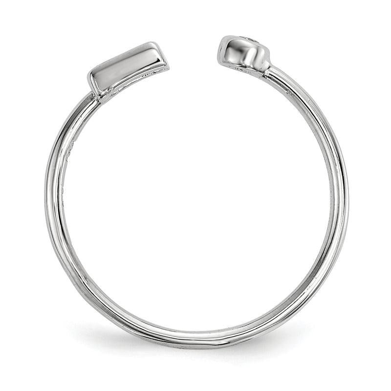 Sterling Silver Rhodium Plated Cz Square And Circle Adjustable Ring