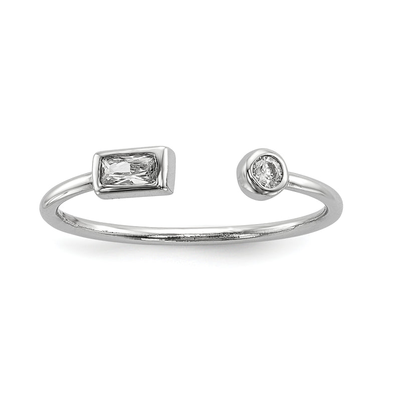 Sterling Silver Rhodium Plated Cz Square And Circle Adjustable Ring