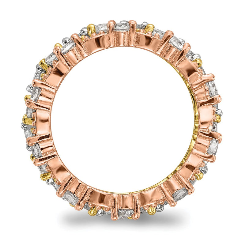 Sterling Silver White Yellow & Rose Tone Set Of 3 Cz Eternity Rings (Size 8 Only)