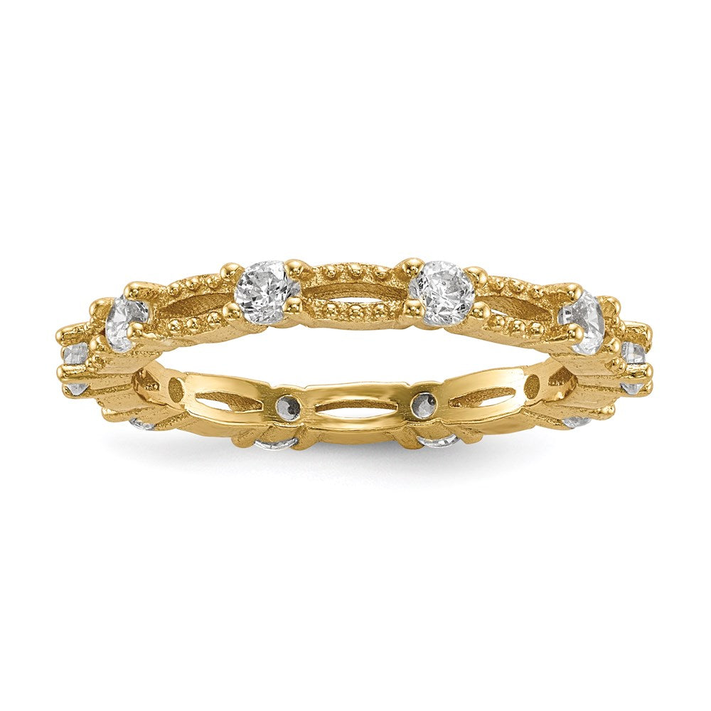 Sterling Silver White Yellow & Rose Tone Set Of 3 Cz Eternity Rings (Size 8 Only)