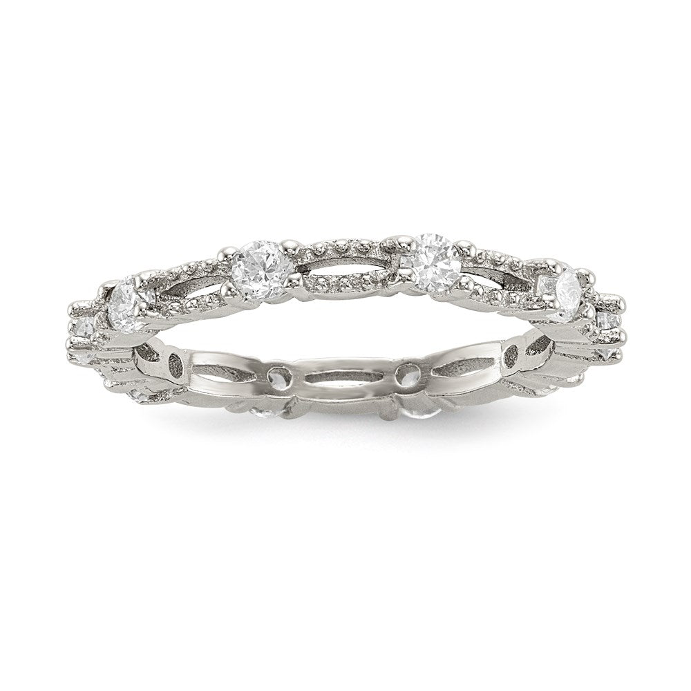 Sterling Silver White Yellow & Rose Tone Set Of 3 Cz Eternity Rings (Size 8 Only)